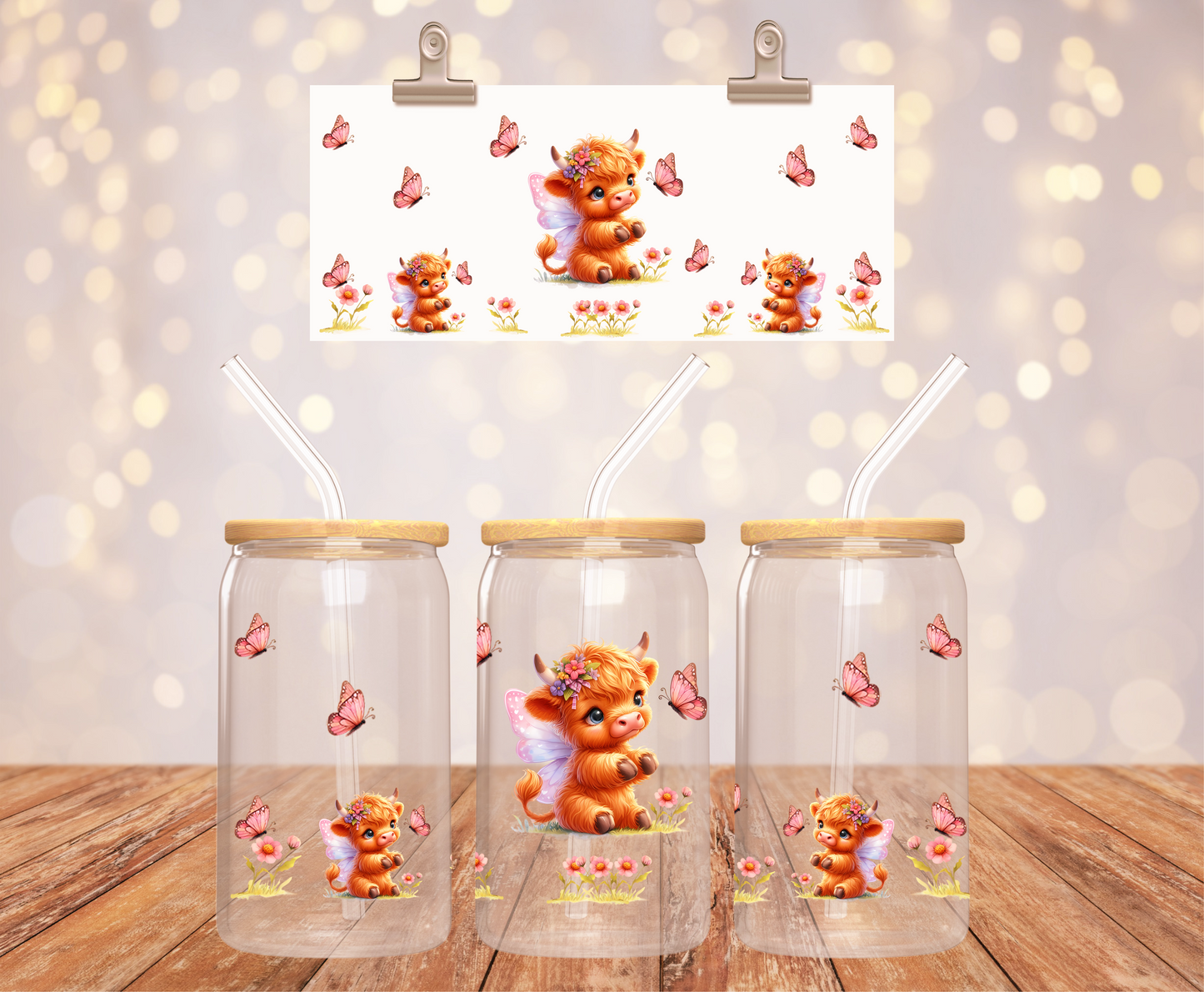 Highland Cow & Butterflies Sticker