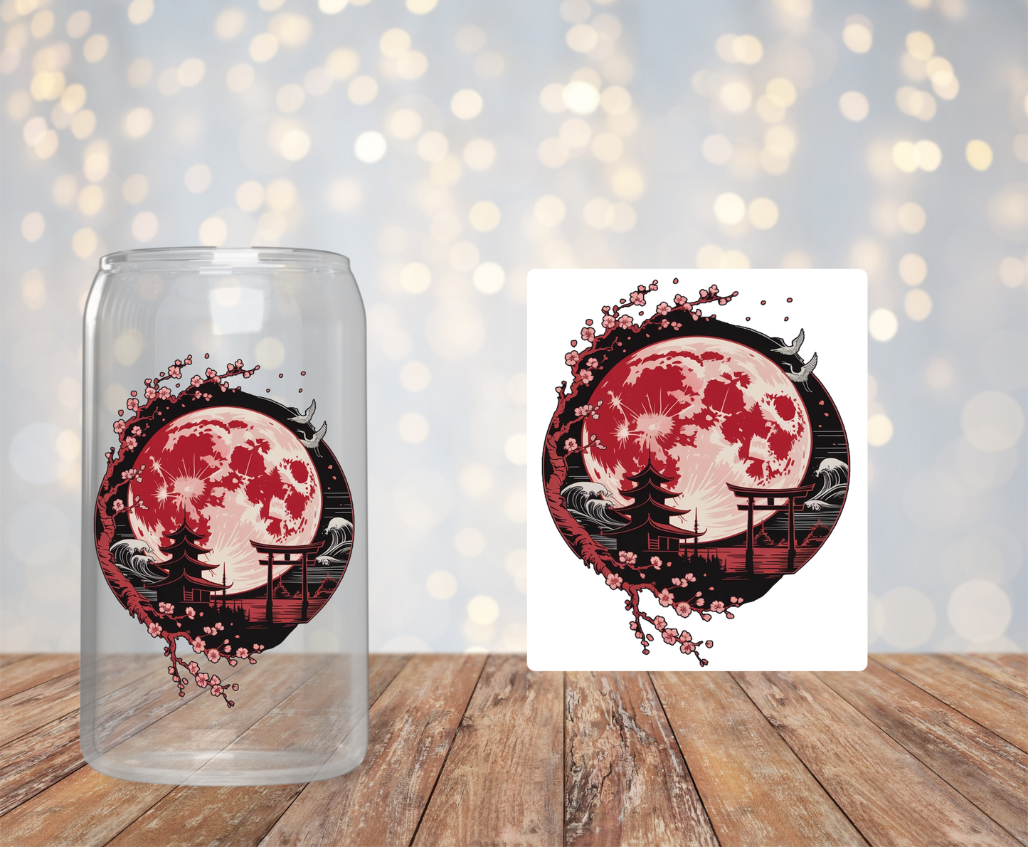 Red Moon, Cherry Blossom Sticker